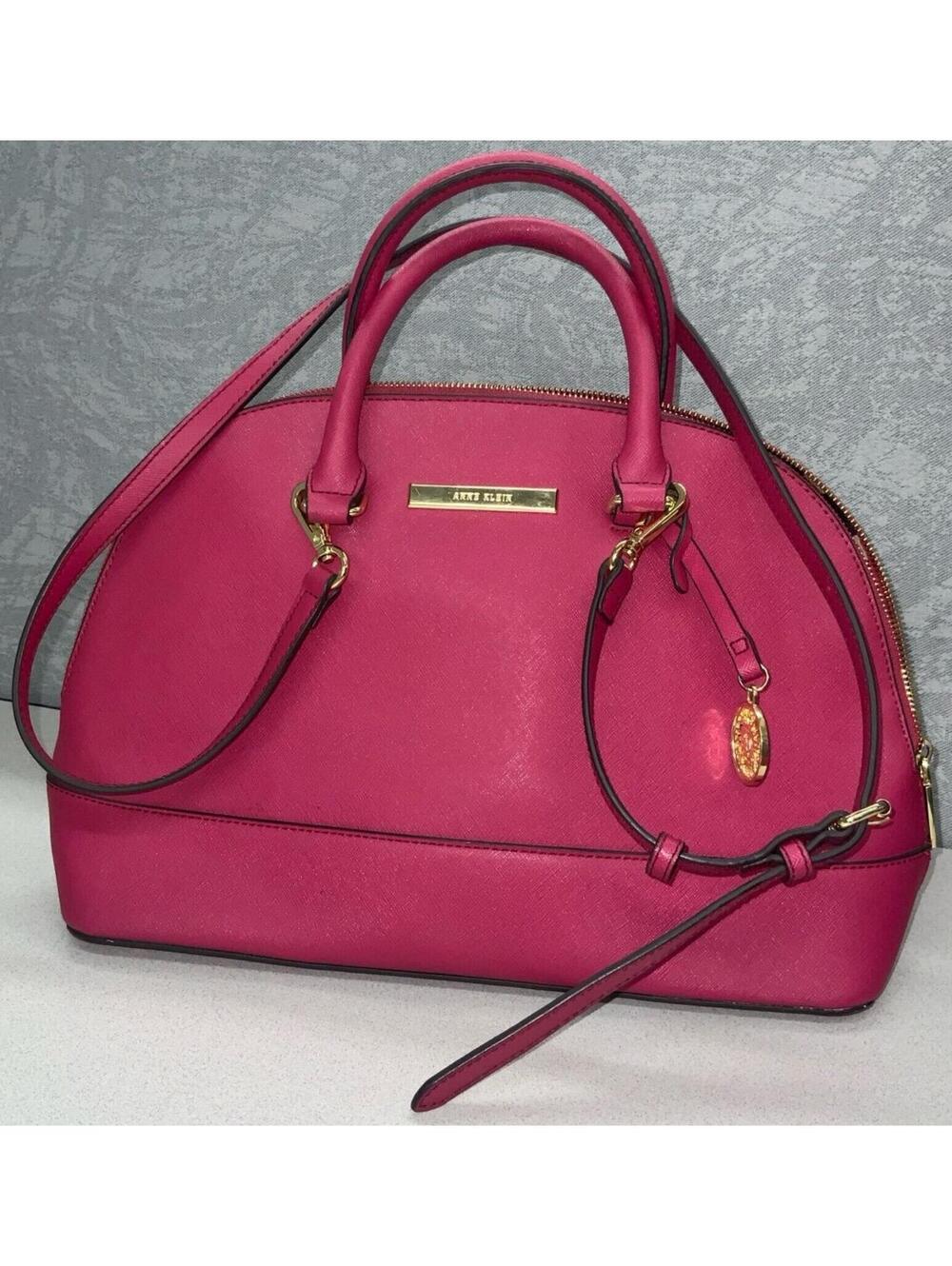 Anne Klein Pink Satchel Top Handle Bag Zip Closure Bag Charm Gold Hardware (USED